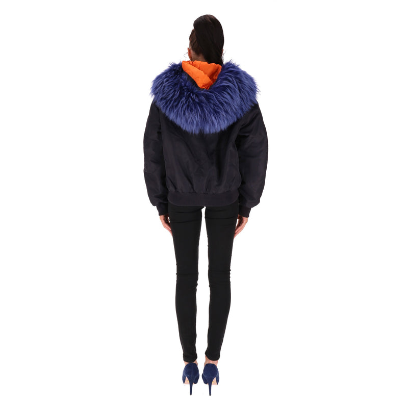 Mr & Mrs Raccoon Fur Trimmed Bomber Jacket. Size M
