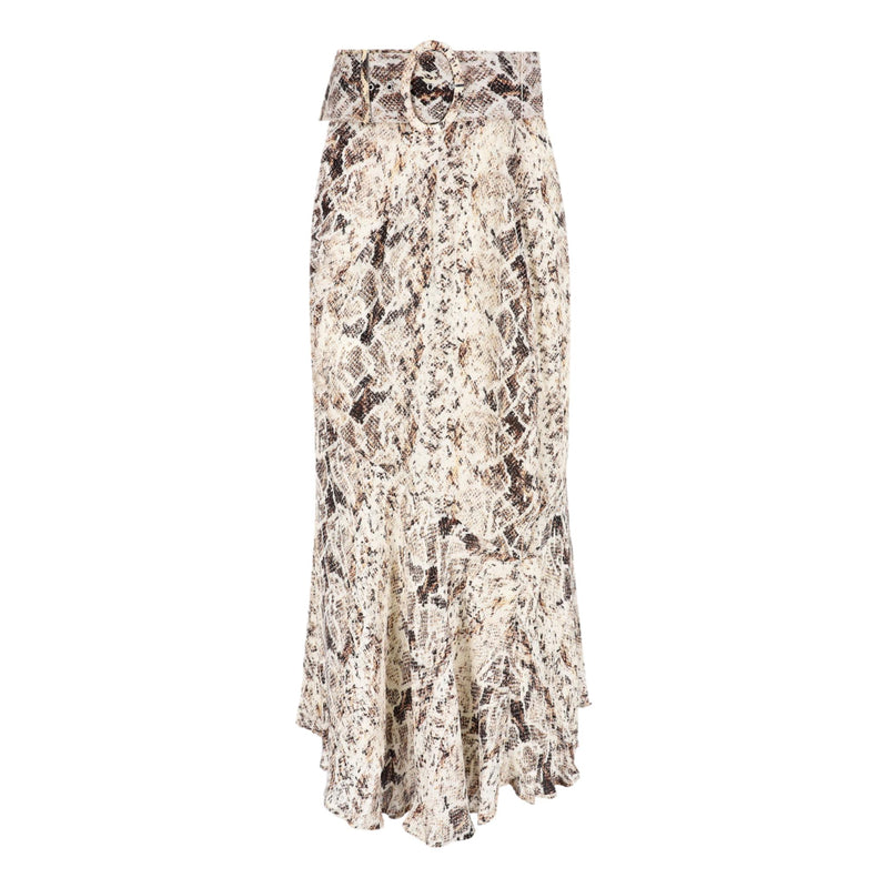 Nicholas Ruched Snake Print Silk Midi Skirt. Size 12UK