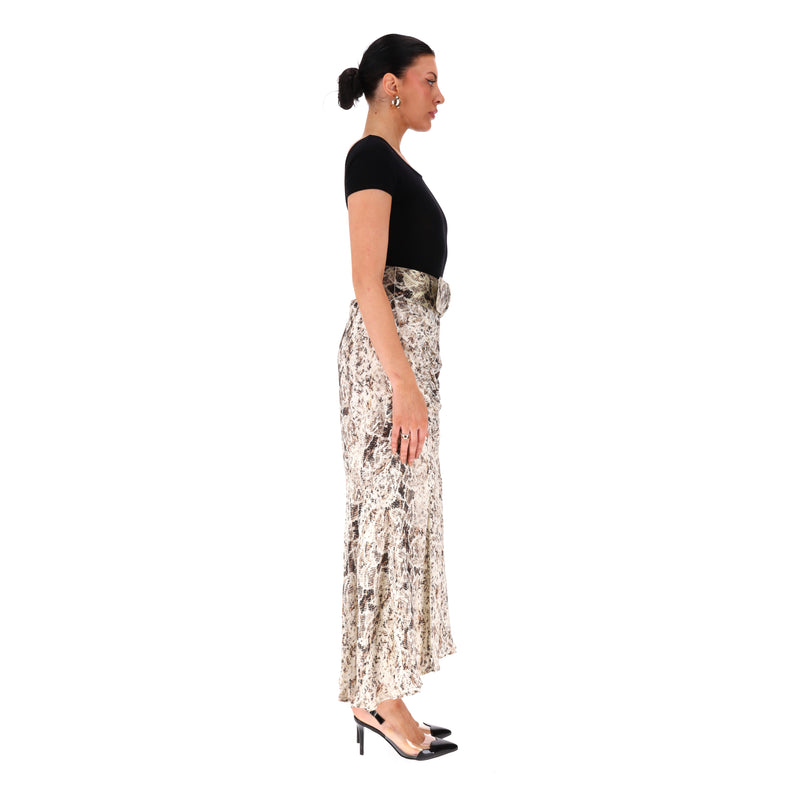 Nicholas Ruched Snake Print Silk Midi Skirt. Size 12UK