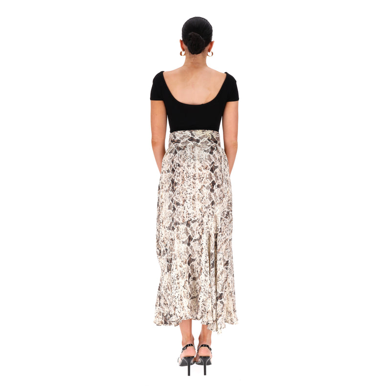 Nicholas Ruched Snake Print Silk Midi Skirt. Size 12UK