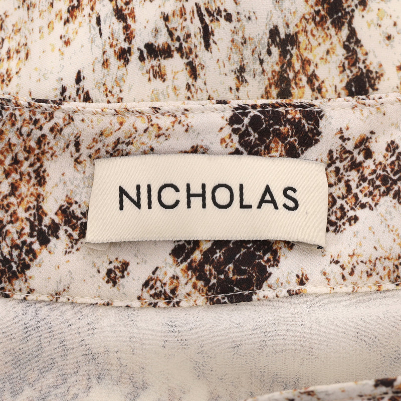 Nicholas Ruched Snake Print Silk Midi Skirt. Size 12UK