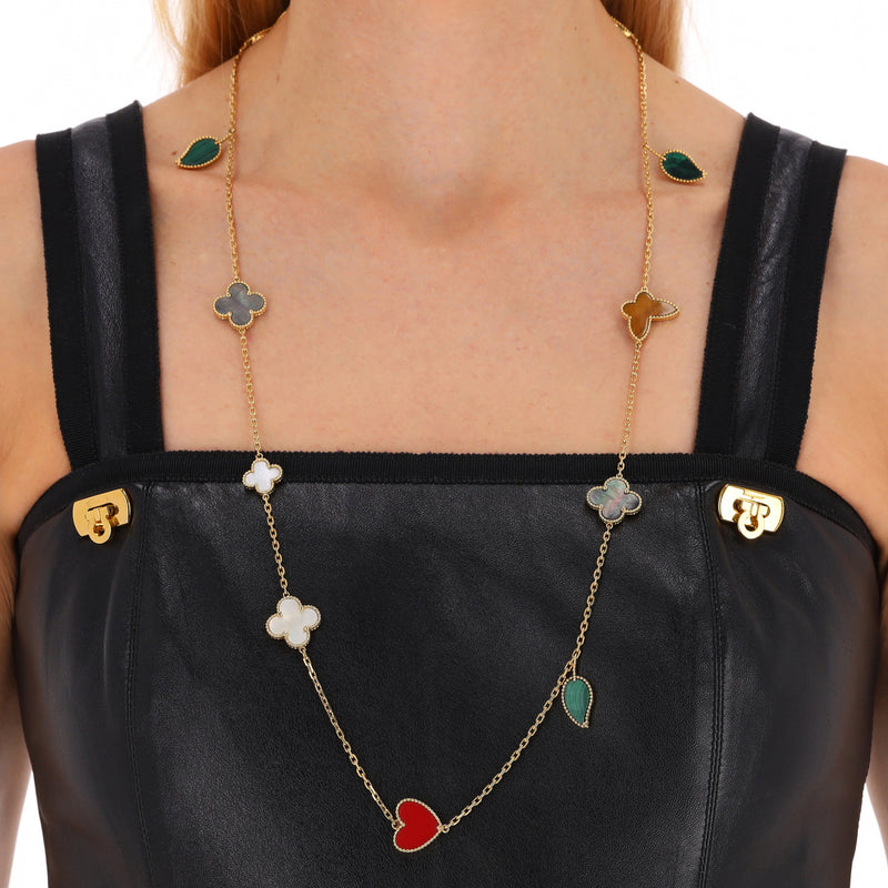 Custom Made - 12 Motif Long Necklace in 18K Yellow Gold