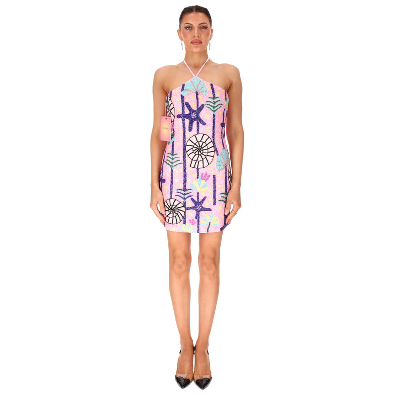 Oceanus Shell Fully Hand-Beaded Halter-Neck Mini Dress. Size M – Shush ...