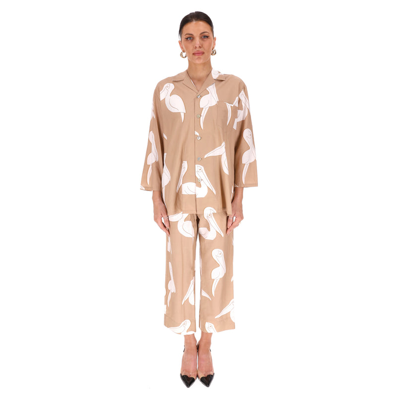 Olivia Von Halle Cotton & Silk Pelican Print Pyjamas. Size S