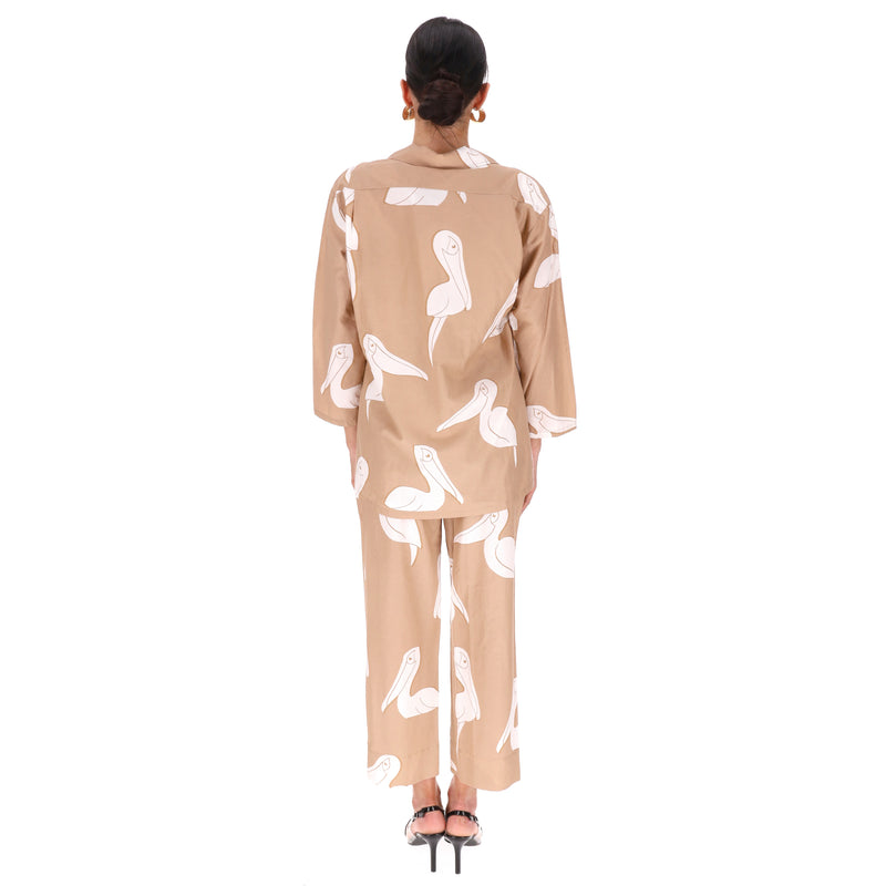 Olivia Von Halle Cotton & Silk Pelican Print Pyjamas. Size S