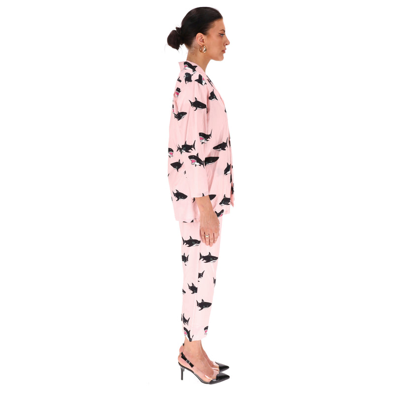 Olivia Von Halle Casablanca Shark Print Pyjamas. Size XS