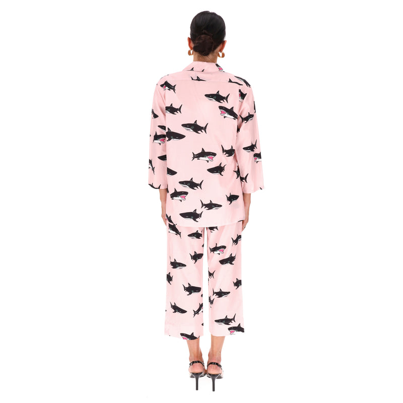 Olivia Von Halle Casablanca Shark Print Pyjamas. Size XS