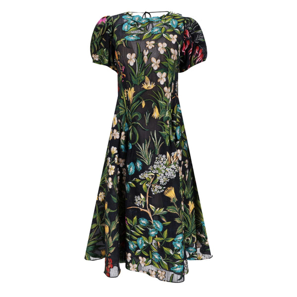 Oscar De La Renta Floral Tapestry Puff-Sleeve Silk Blend Dress. Size 8UK