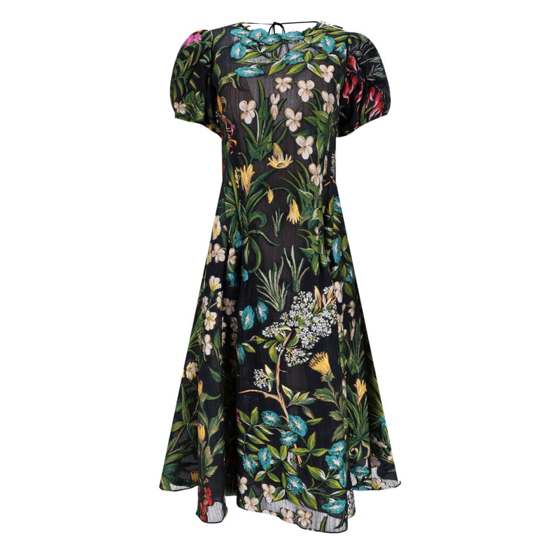 Oscar De La Renta Floral Tapestry Puff-Sleeve Silk Blend Dress. Size 8UK