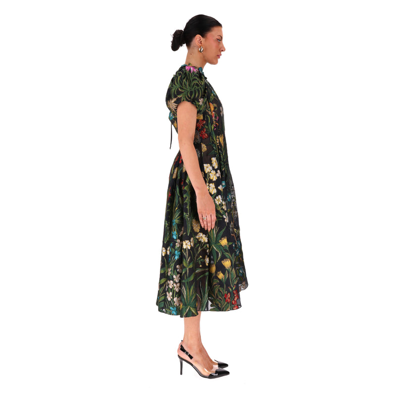 Oscar De La Renta Floral Tapestry Puff-Sleeve Silk Blend Dress. Size 8UK
