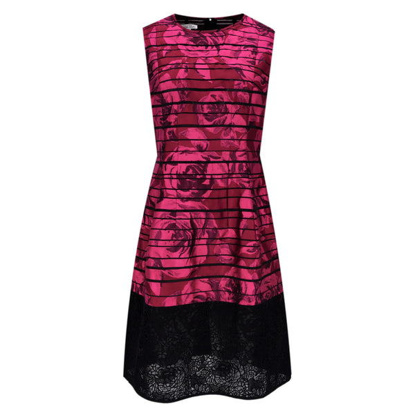 Oscar De La Renta Rose Print Lace Embellished Silk Blend Dress. Size 8US