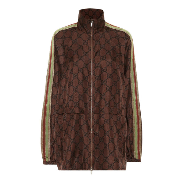Gucci GG Supreme Web Stripe Silk-Twill Jacket. Size L