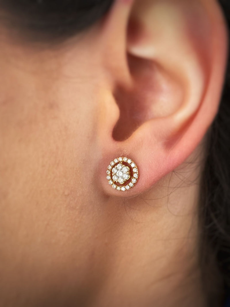 Diamond Halo Earrings In  14k Rose Gold