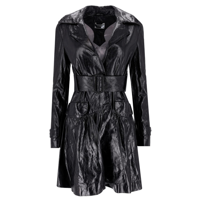 Philipp Plein Ltd Edition Logo Leather Trench Coat. Size S