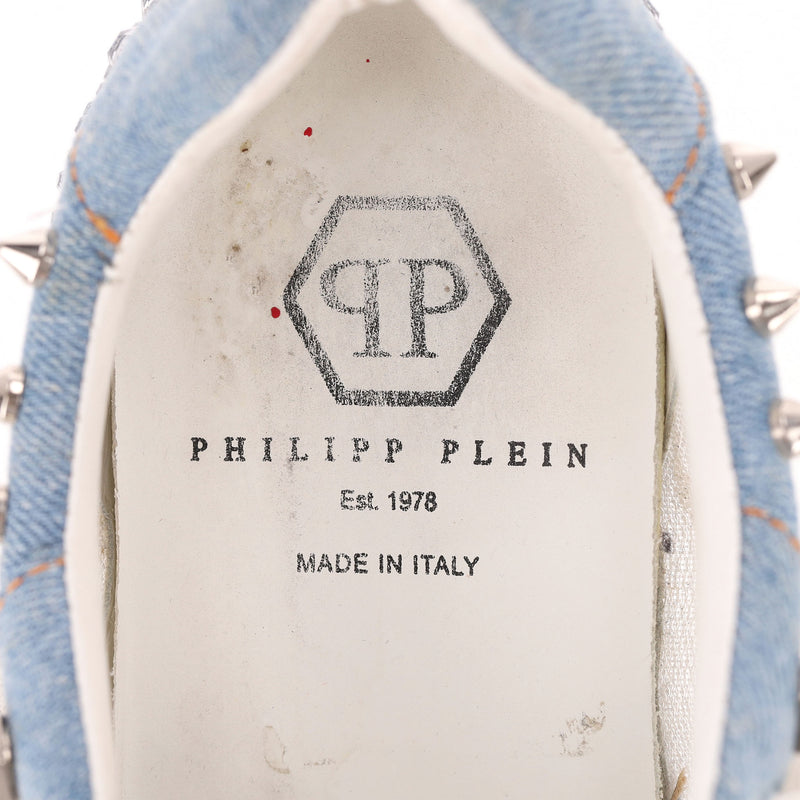 Philipp Plein Lace, Crystal & Stud Embellished Denim Trainers. Size 36