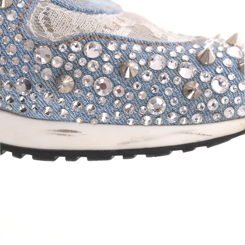Philipp Plein Lace, Crystal & Stud Embellished Denim Trainers. Size 36