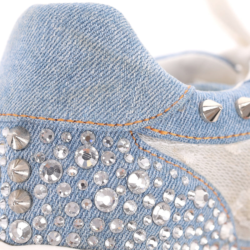 Philipp Plein Lace, Crystal & Stud Embellished Denim Trainers. Size 36