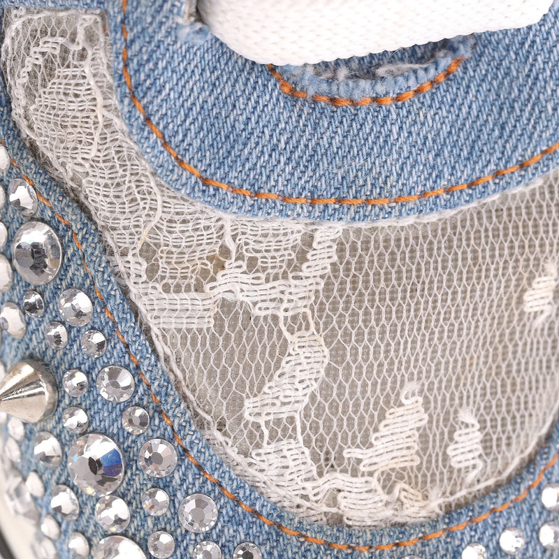 Philipp Plein Lace, Crystal & Stud Embellished Denim Trainers. Size 36