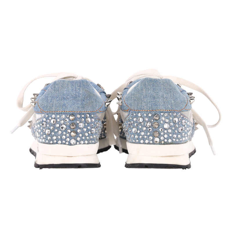 Philipp Plein Lace, Crystal & Stud Embellished Denim Trainers. Size 36