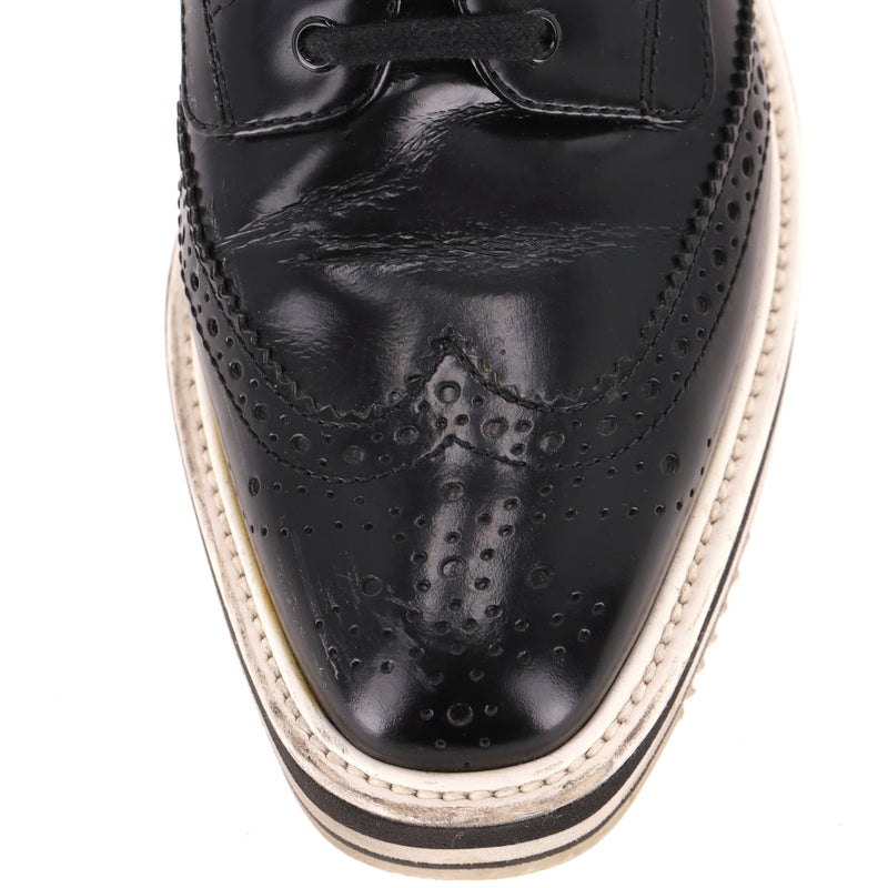 Prada Wingtip Leather Platform Brogues. Size 35