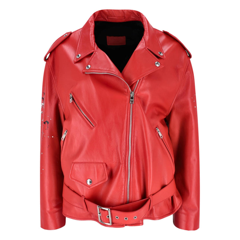 Prada Custom Painted Leather & Mink Fur Biker Jacket. Size M