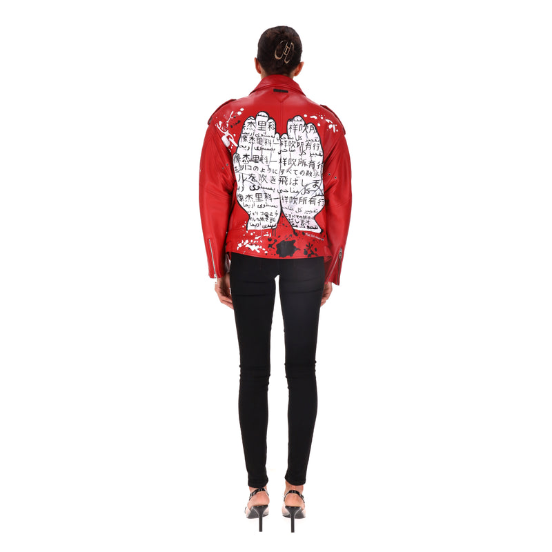 Prada Custom Painted Leather & Mink Fur Biker Jacket. Size M