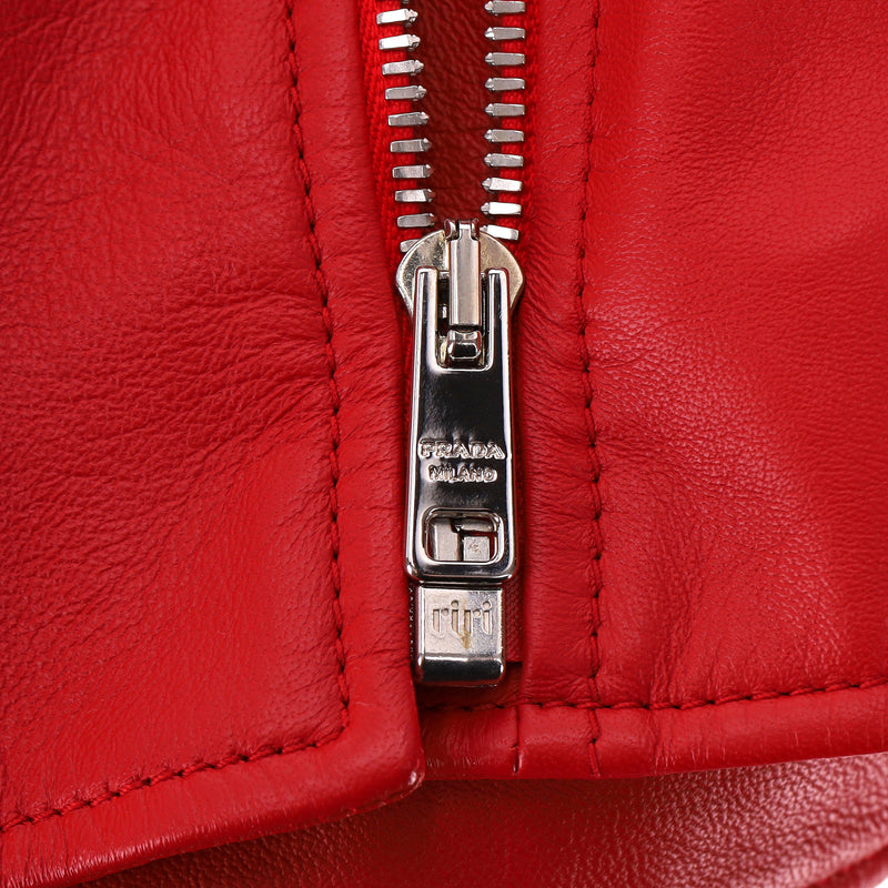 Prada Custom Painted Leather & Mink Fur Biker Jacket. Size M