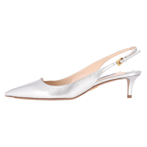 Prada Metallic Leather Slingback Kitten Heel Pumps. Size 40
