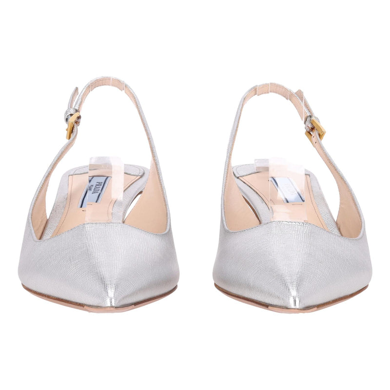 Prada Metallic Leather Slingback Kitten Heel Pumps. Size 40