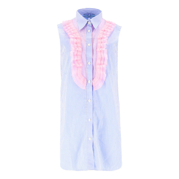 Prada Striped Ruffle Front Top. Size 40FR