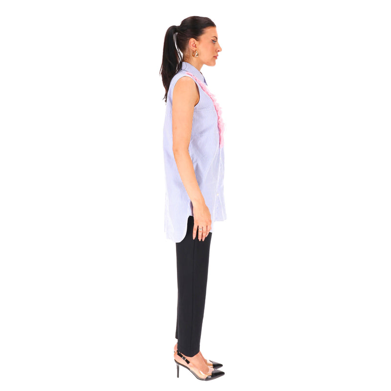 Prada Striped Ruffle Front Top. Size 40FR