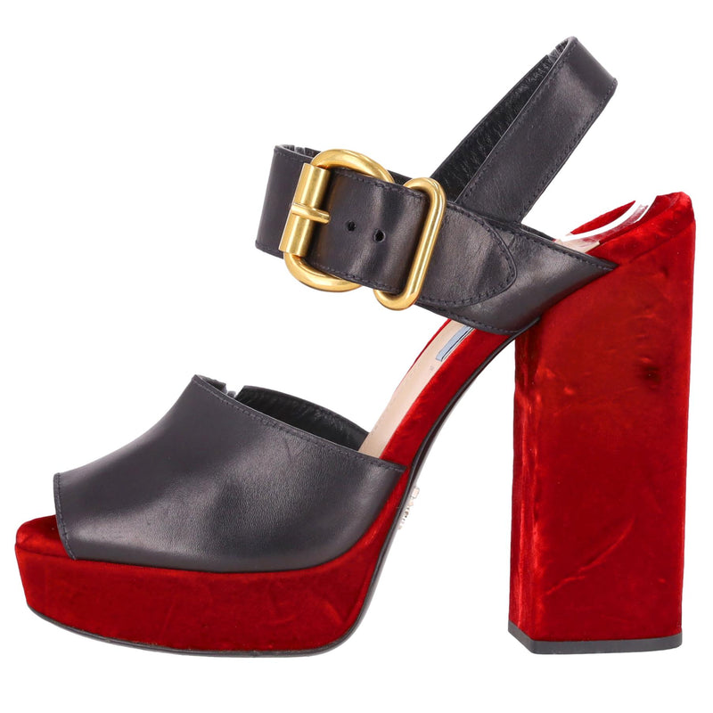 Prada Platform Leather Sandals With Velvet Heel. Size 39