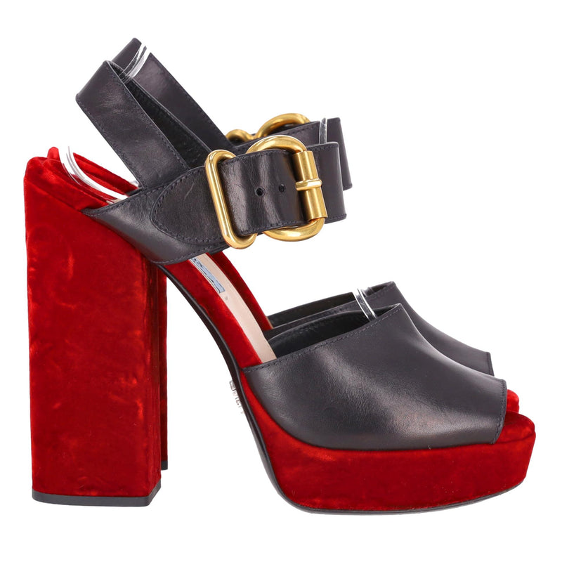 Prada Platform Leather Sandals With Velvet Heel. Size 39