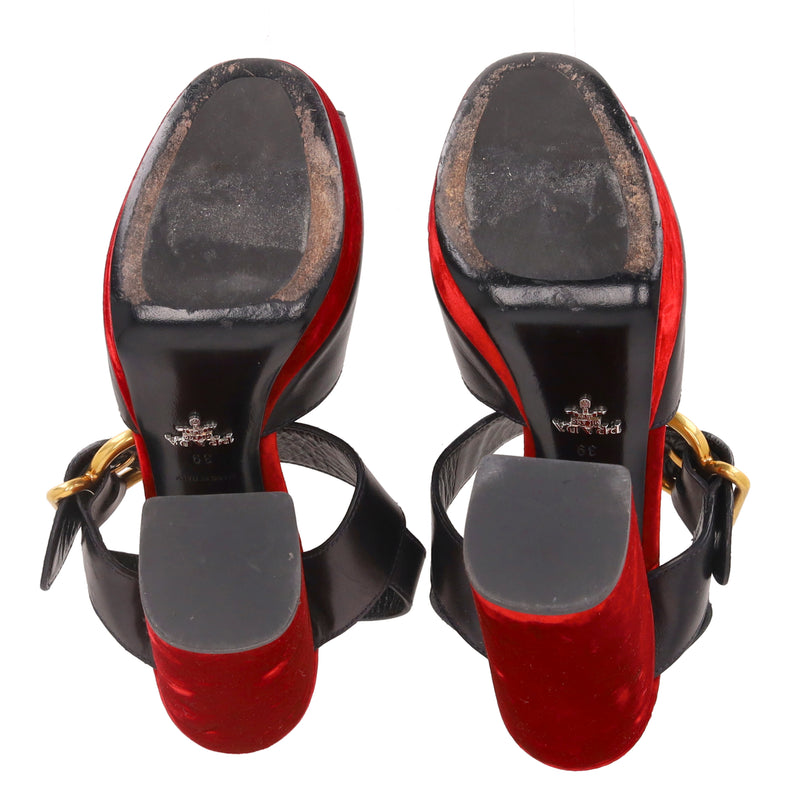 Prada Platform Leather Sandals With Velvet Heel. Size 39