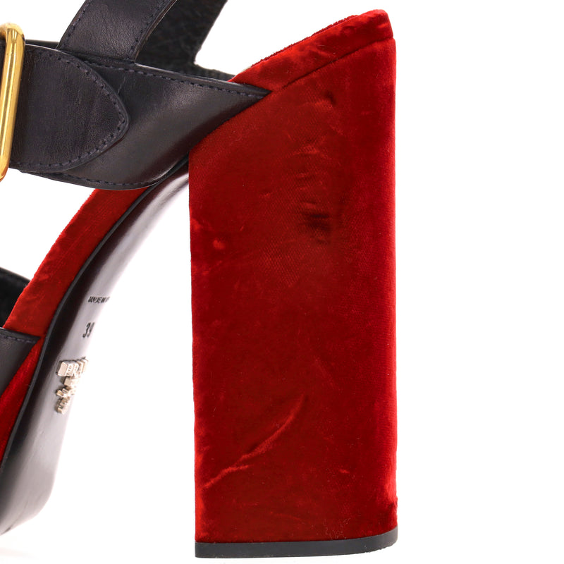 Prada Platform Leather Sandals With Velvet Heel. Size 39