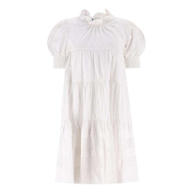 Prada Tiered Puff-Sleeve Cotton Dress. Size 42IT