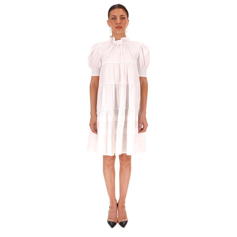 Prada Tiered Puff-Sleeve Cotton Dress. Size 42IT