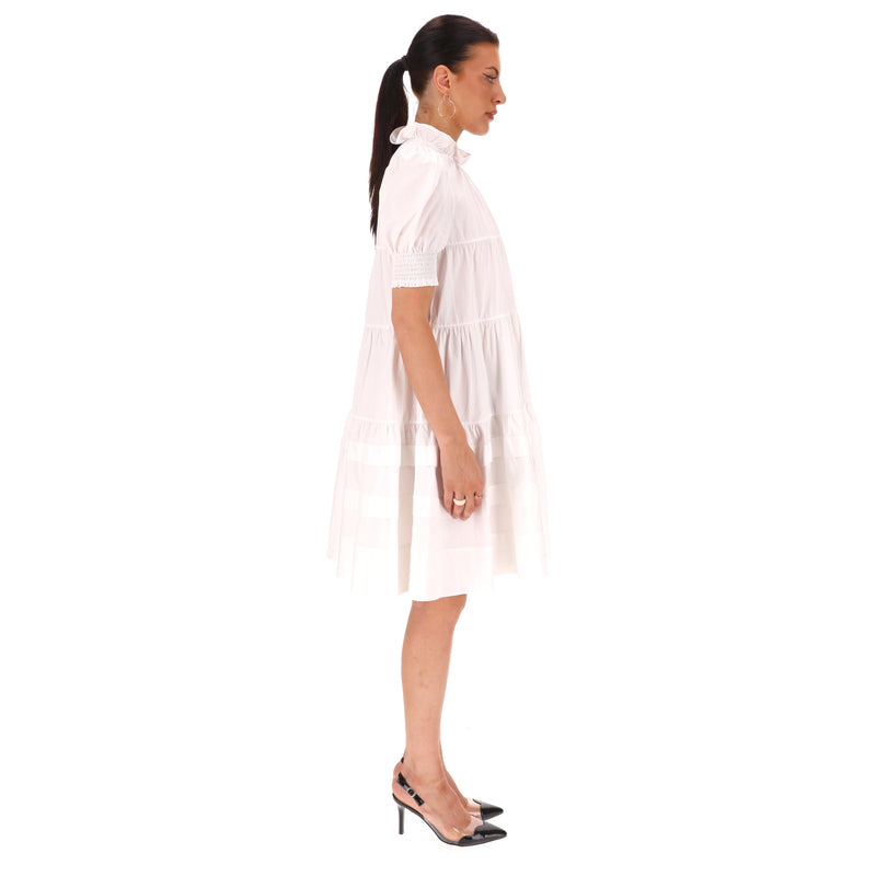 Prada Tiered Puff-Sleeve Cotton Dress. Size 42IT