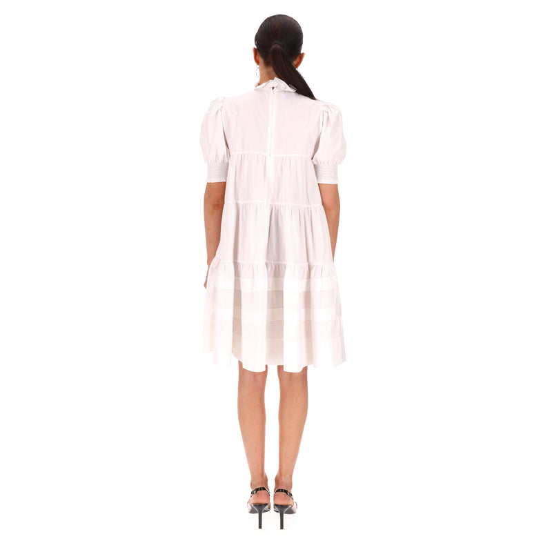 Prada Tiered Puff-Sleeve Cotton Dress. Size 42IT