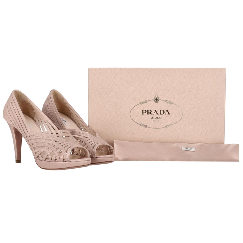 Prada Strappy Leather Peep-Toe Pumps. Size 40