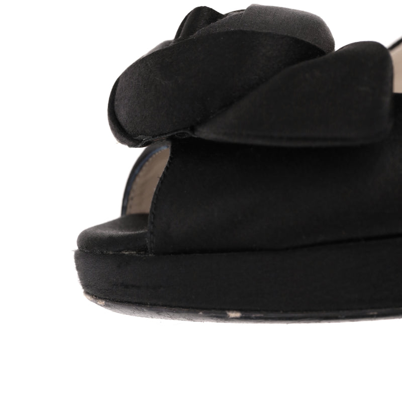 Prada Rose Detail Satin Peep-Toe Pumps. Size 39.5