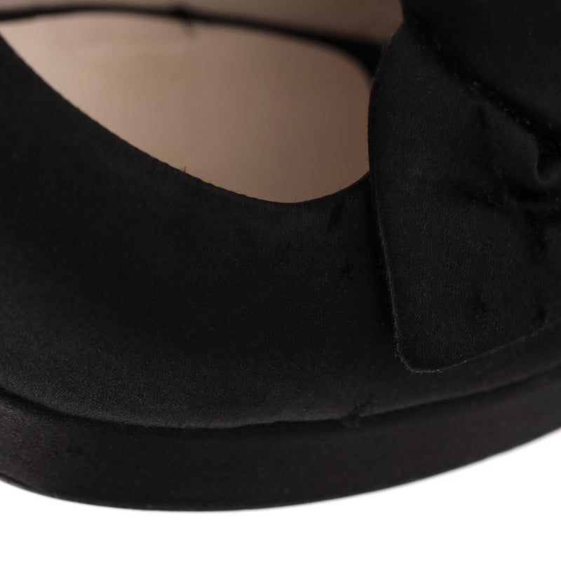 Prada Rose Detail Satin Peep-Toe Pumps. Size 39.5