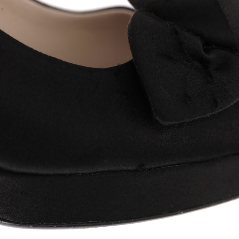 Prada Rose Detail Satin Peep-Toe Pumps. Size 39.5