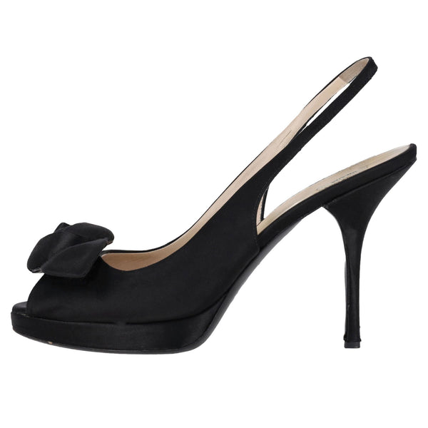 Prada Rose Detail Satin Peep-Toe Pumps. Size 39.5