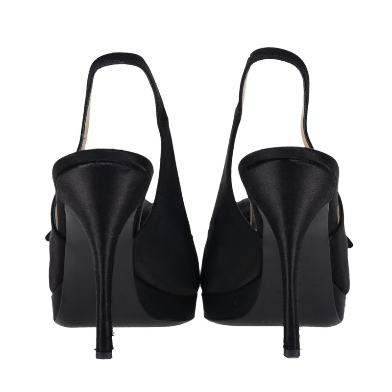 Prada Rose Detail Satin Peep-Toe Pumps. Size 39.5