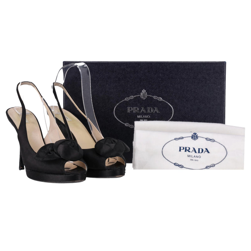 Prada Rose Detail Satin Peep-Toe Pumps. Size 39.5