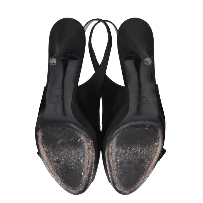 Prada Rose Detail Satin Peep-Toe Pumps. Size 39.5