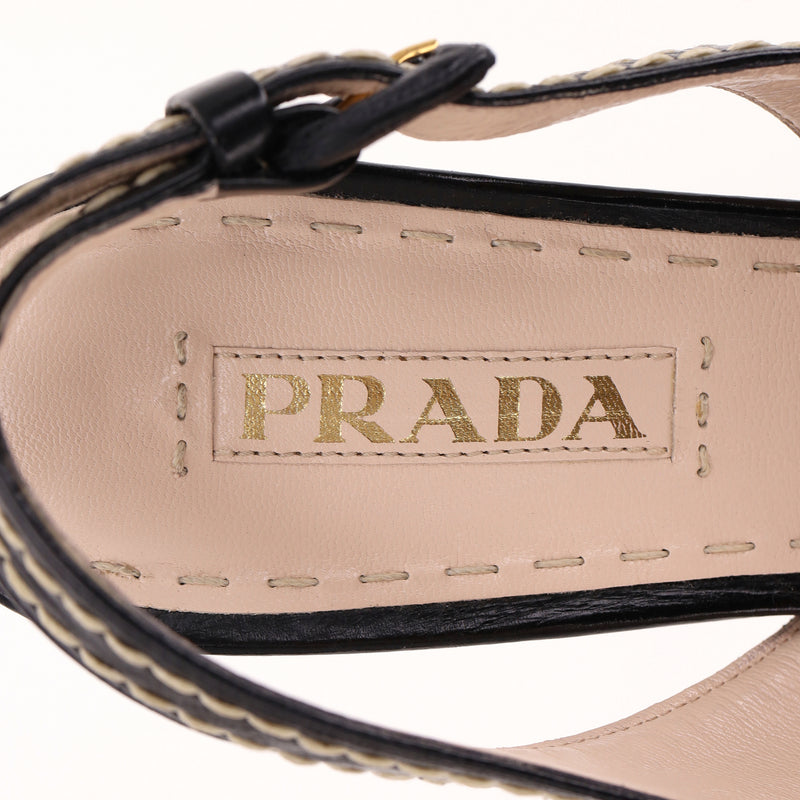 Prada Cork Platform Leather Peep-Toe Pumps. Size 40