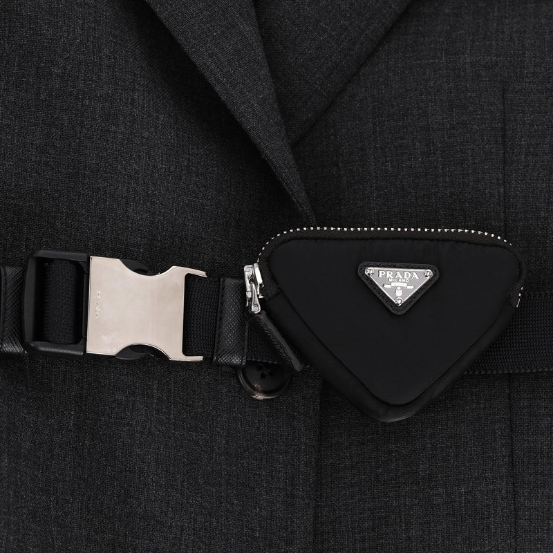 Prada Wool Hooded Gabardine Jacket With A 'Prada' Triangle Logo Pouch. Size 36IT