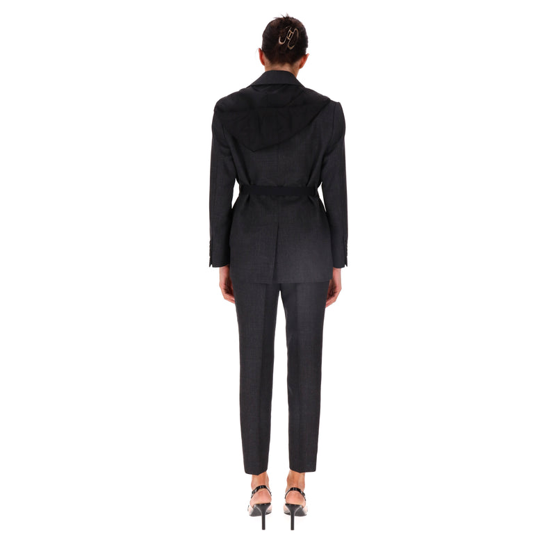 Prada Wool Hooded Gabardine Jacket With A 'Prada' Triangle Logo Pouch. Size 36IT